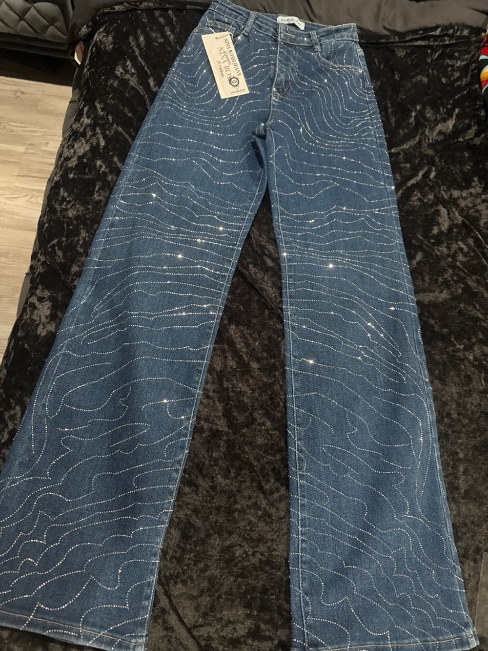 Swirl rhinestone jeans